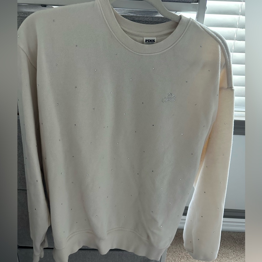 PINK Victoria's Secret Embellished Cream Crewneck Sweatshirt